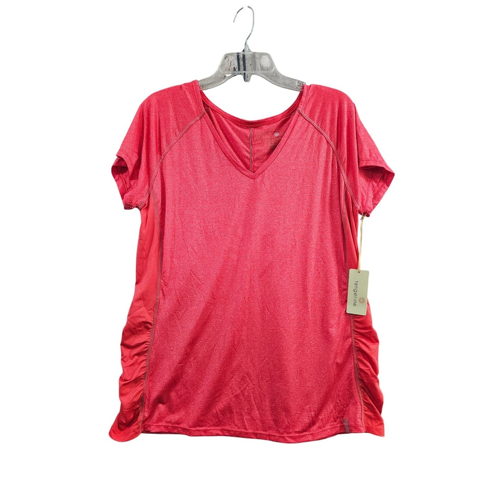 Tangerine Activewear Shirt Women XL Coral Heathered Ruched Mesh V-Neck Athletic